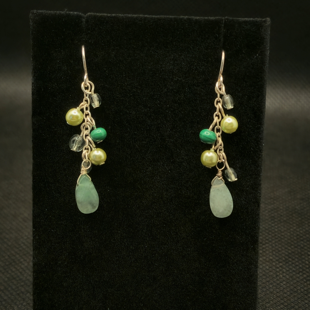 Vintage Handmade Sterling Silver Jade Dangle Earrings - Picture 4 of 4
